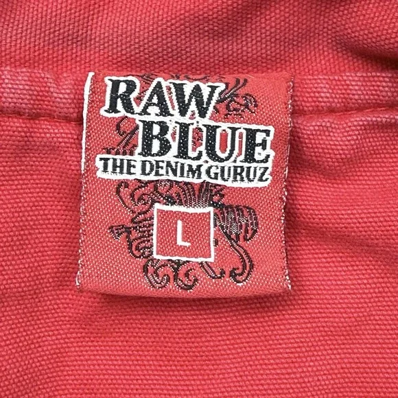 Raw Blue Military Jacket Large Red Embroidered Patch Button Coat - Picture 2 of 16